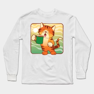 Morning Coffee Cat Long Sleeve T-Shirt